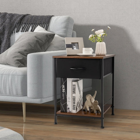 Costway 2 PCS 2-tier Nightstand Bedside End Sofa Table with Drawer for Living Room