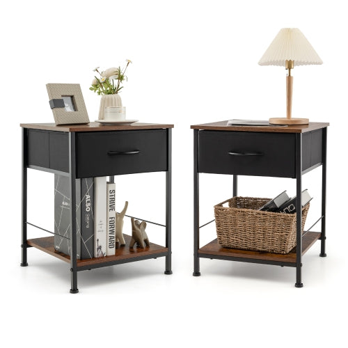 Costway 2 PCS 2-tier Nightstand Bedside End Sofa Table with Drawer for Living Room