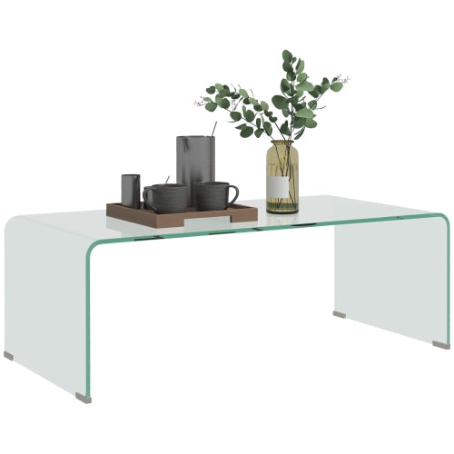 empered Glass Coffee Table, Modern Home Furniture, Clear Waterfall Coffee Table for Living Room, Easy to Clean and Safe Rounded Edges, 39.4" x 19.7" x 13.8"