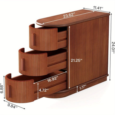 Lantine 3-Drawer Wooden End Table, Modern Sofa Side Table, Narrow Chair Side Table Slim Nightstand For Living Room, Bedroom, Finished Back, No Assembly Required, Walnut